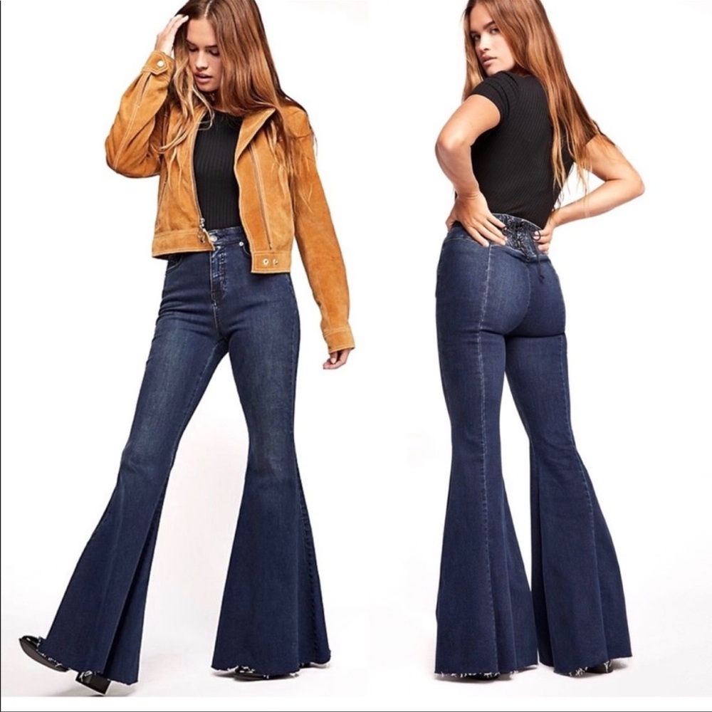 Free People CRVY High Rise Lace Up Flare Bell Bottom Jeans Size 27
